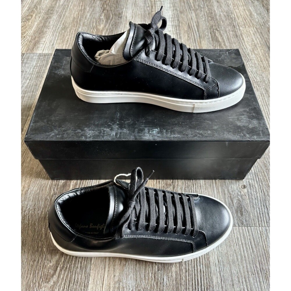 Stefani Bonfiglioli Italian Black Leather Low Top Lace Up Sneaker 40 U.S. 7-7.5 - Picture 2 of 7